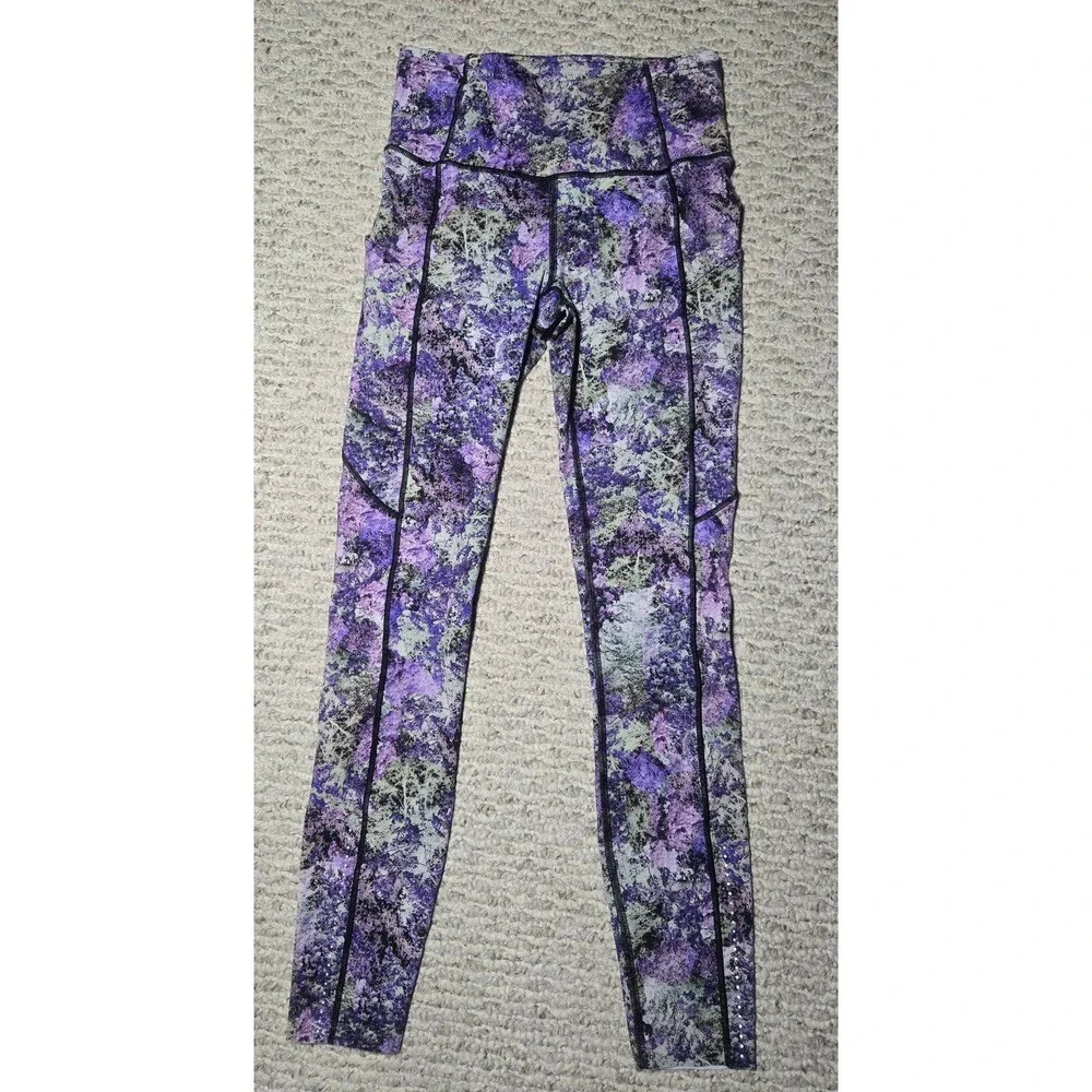 Lululemon Fast Free Crop II Nulux 19 Vivid Vision Purple Black Leggings size 4